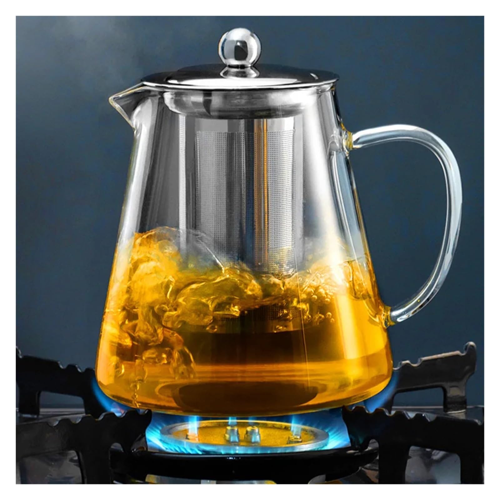 teteras Tetera de vidrio resistente al calor con colador de té de acero inoxidable, infusor, tetera, juego de té, tetera(1300ML Teapot)