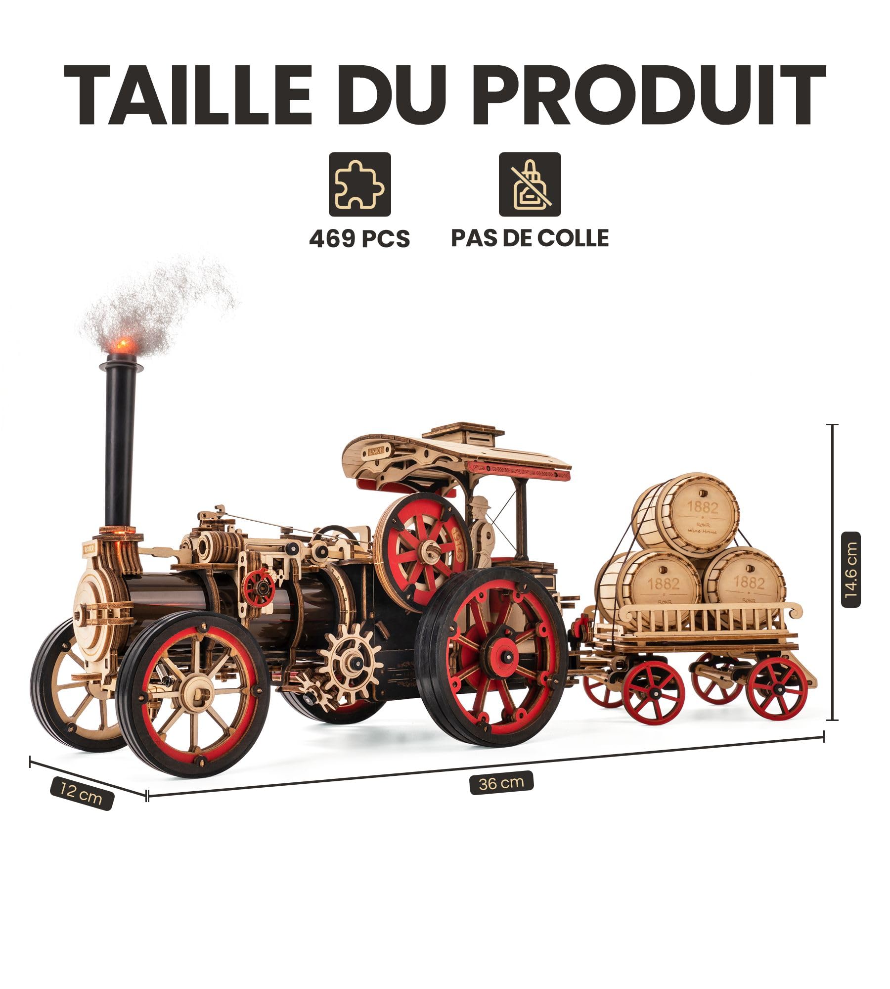 ROKR Puzzle 3D Voiture Maquette en Bois à Construire Adulte Idée Cadeau Unique Pour Homme(Steam Engine)
