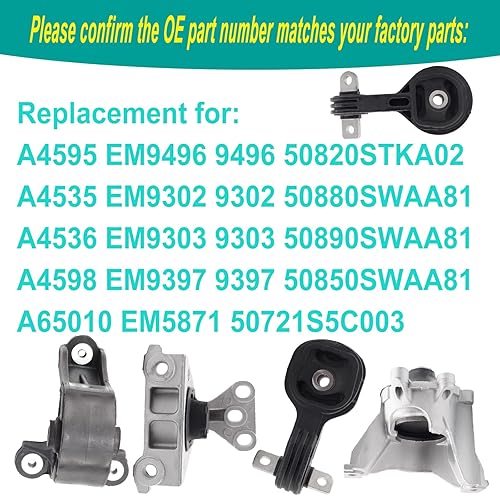 Miniatura 3 de Soporte de motor y montaje Trans compatible con CR-V 2.4L L4 2007 2008 2009 2010 2011 Reemplazo para A4535 A4536 A4595 A4598 A65010