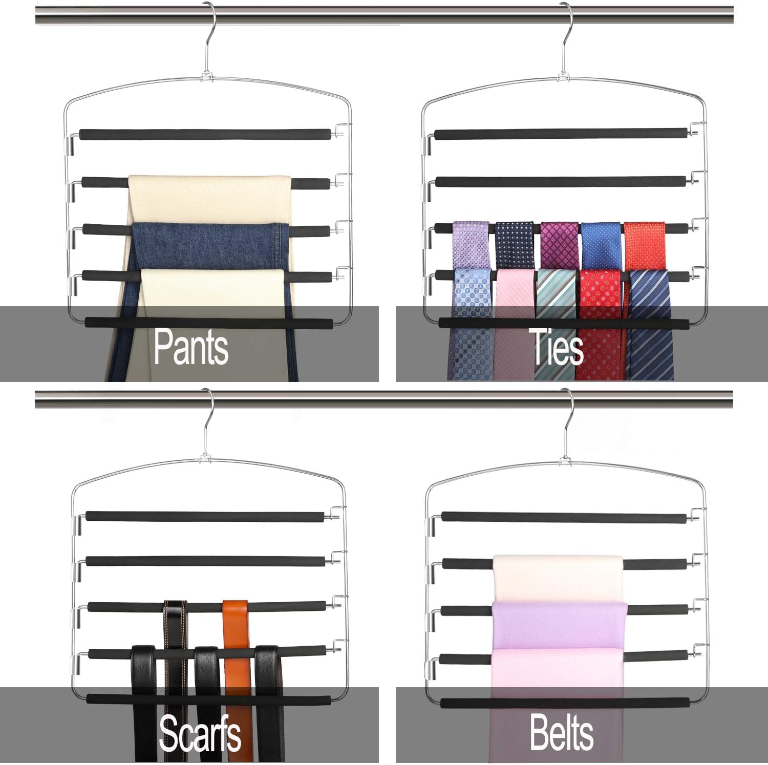 Magicool Space Saving Metal Pants Hangers 5 Layers Skidproof Foam Padded with Swing Arm Closet Organizer for Pants Jeans Trousers Skirts Scarf Ties