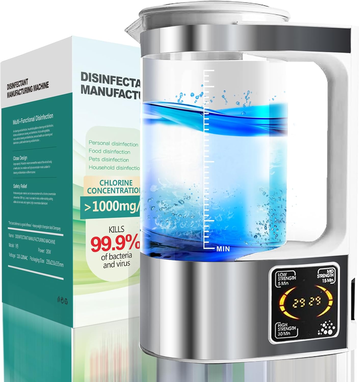 Portable Hypochlorous Acid (HOCL) Generator Machine, 2L Sodium Hypochlorous Solution Generator, Self-Made Electrolyzed Water System for Home Kitchen Hospital School Restaurant Bathroom Cleaning