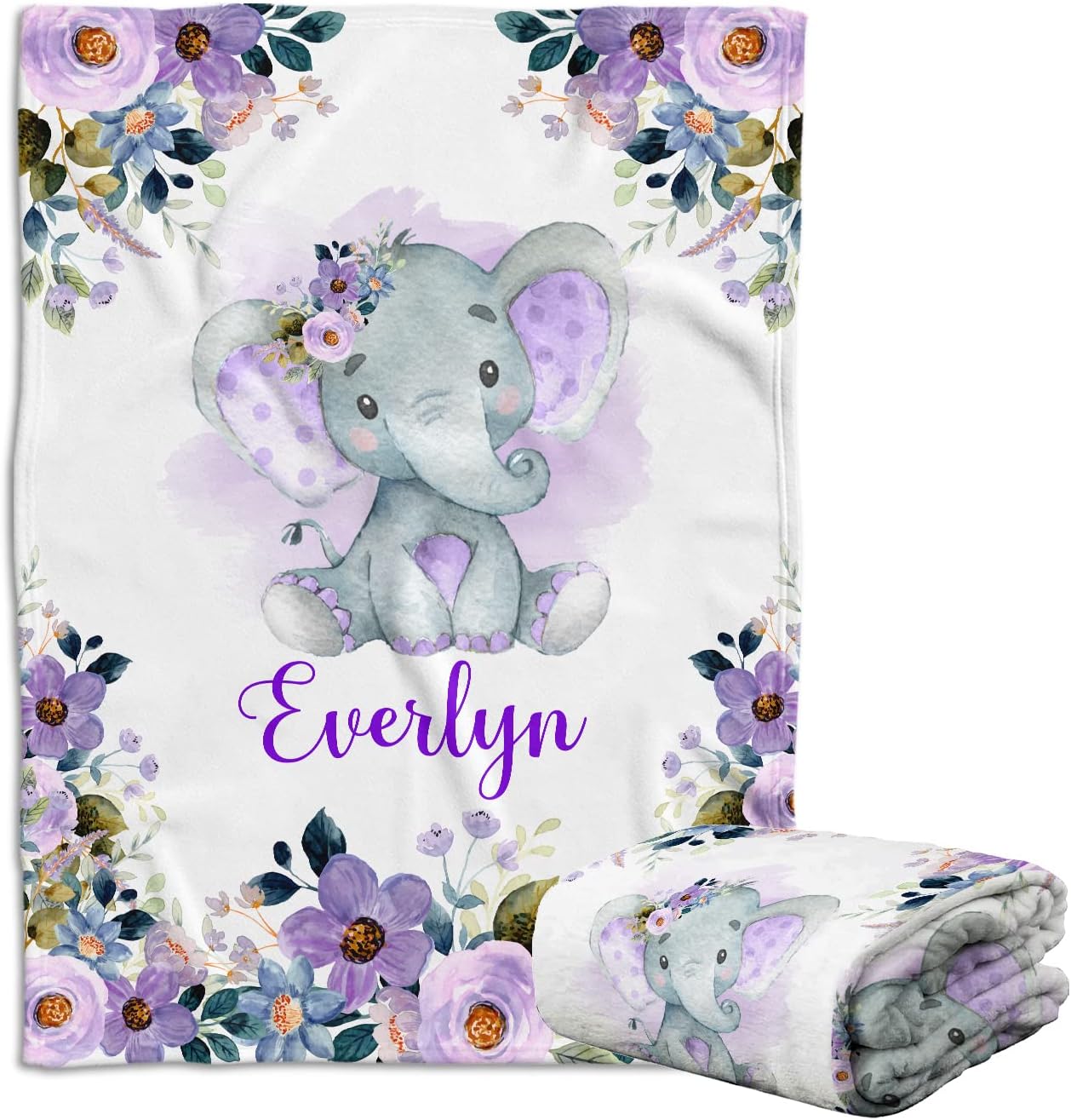 Personalized Baby Blanket With Name - Custom Sunflower Elephant Throw For Newborns & Toddlers - View #12