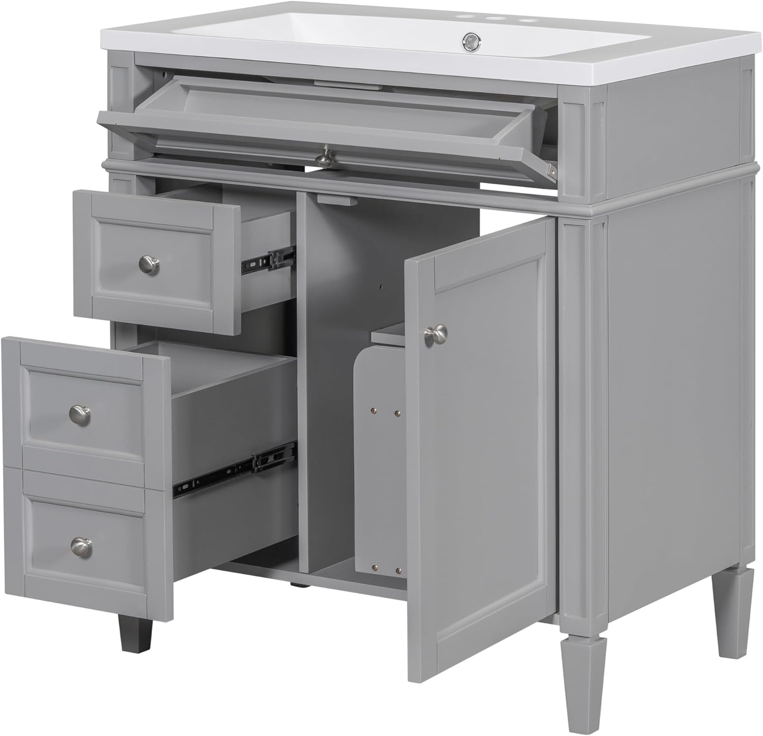 30'' Bathroom Vanity with Top Sink, Modern Bathroom Storage Cabinet,Single Sink Bathroom VanityGrey