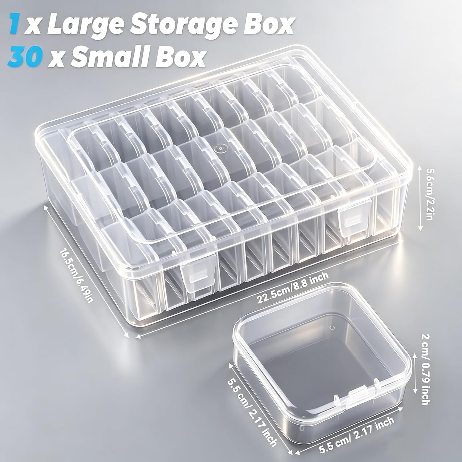 30Pcs Bead Organizer, Clear Plastic Cases for Pearl Bracelets and Small Accessories (2.17 x 2.17x0.79 inches)