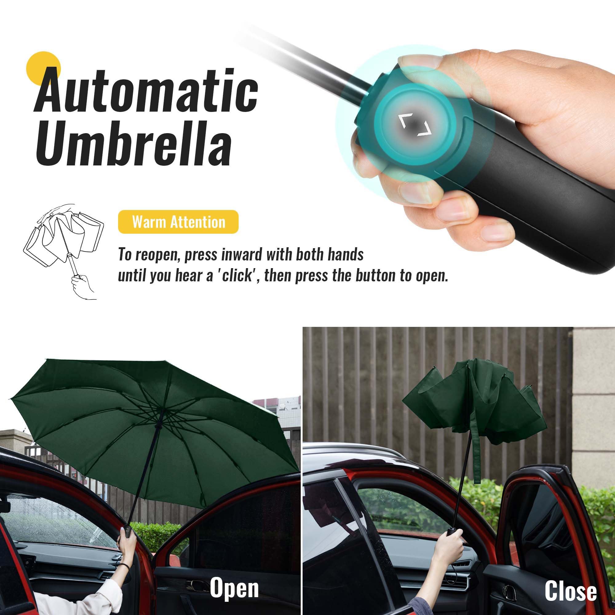 Conlun Ombrello pieghevole antivento pioggia compatto anti-tempesta - automatico verde per uomo, rivestimento in Tessuto 210T, ombrello inverso da 114 cm, grande 10 ossa Regali di Natale