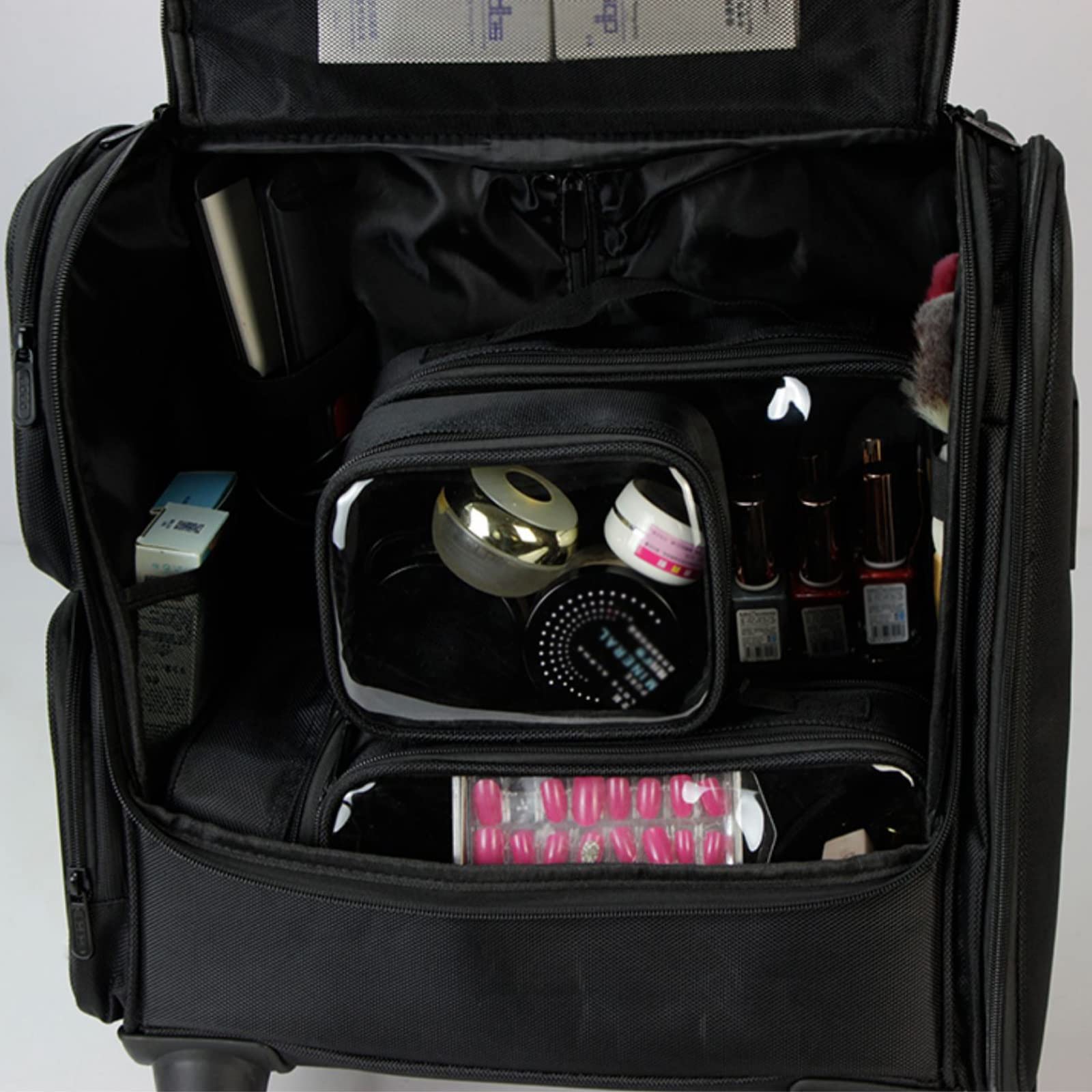 Kosmetyczka na kółkach z tkaniny Oxford, przenośna kosmetyczka podróżna Beauty Box, na zestaw szczotek do włosów i kosmetyków, kosmetyczka z kółkami, walizka na kosmetyki na kółkac