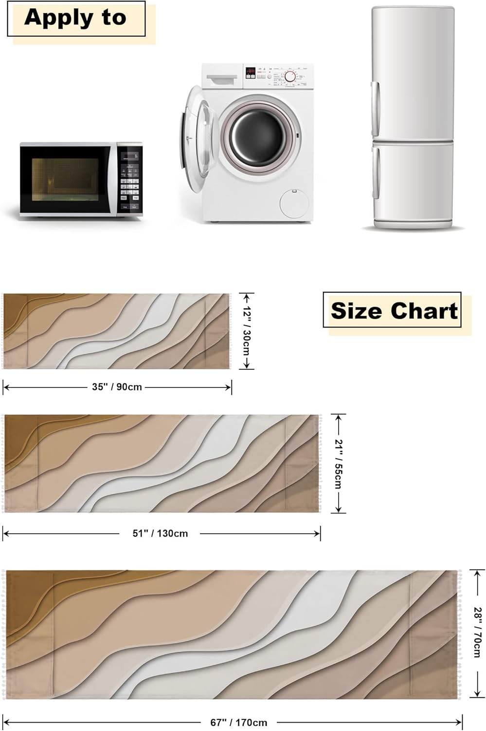 Coffee Table Cloth Fridge Top Dust Cover with Pockets Brown Modern Geometric Washing Machine Protector Abstract Beach Bedside Table Cover Kitchen Appliance Top Dustcover 20x50in