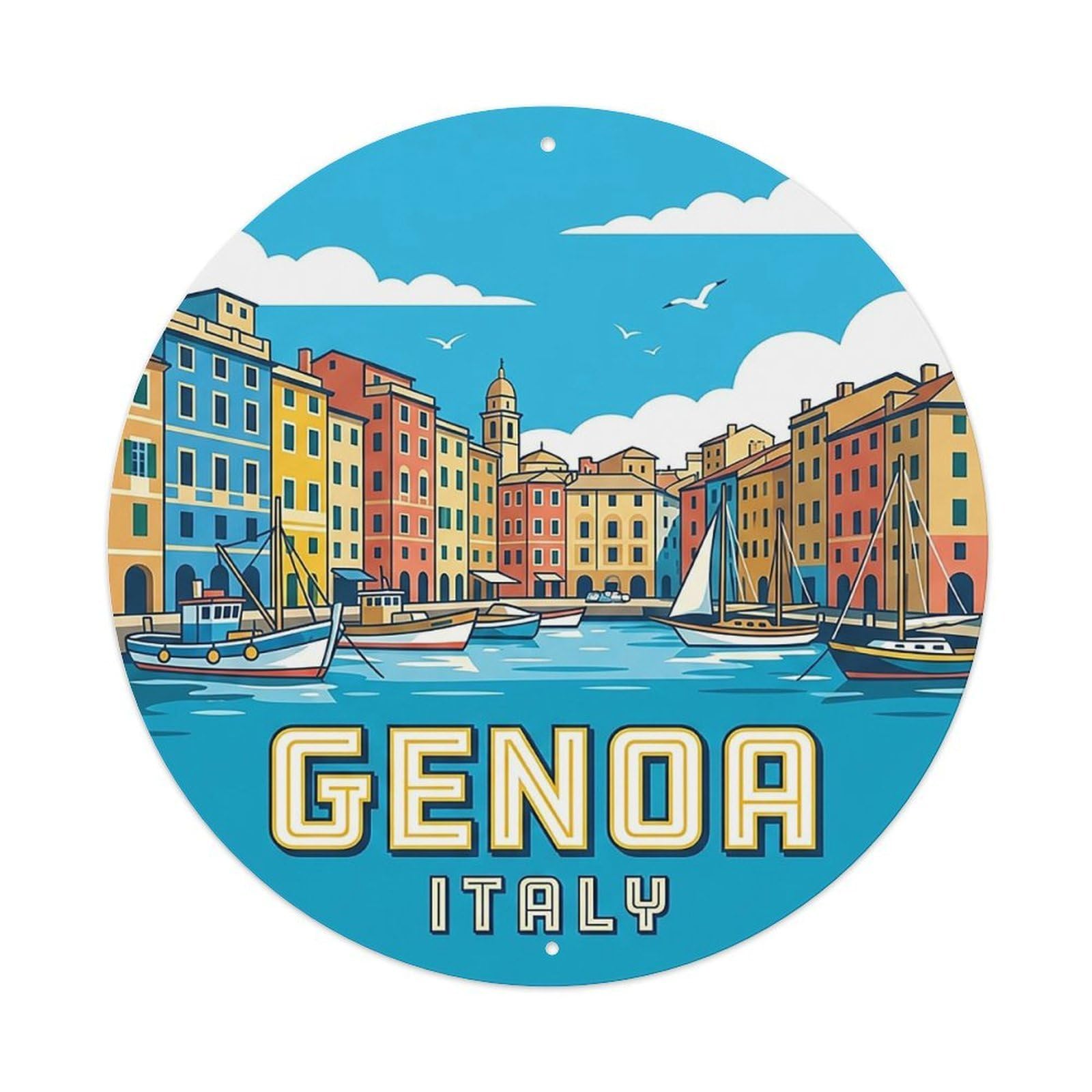 Italy Vintage Travel Genoa Vintage Metal Tin Sign Plaque Wall Decor for Cafe, Club Bar, Office, Garden Metal Poster 8x8Inch