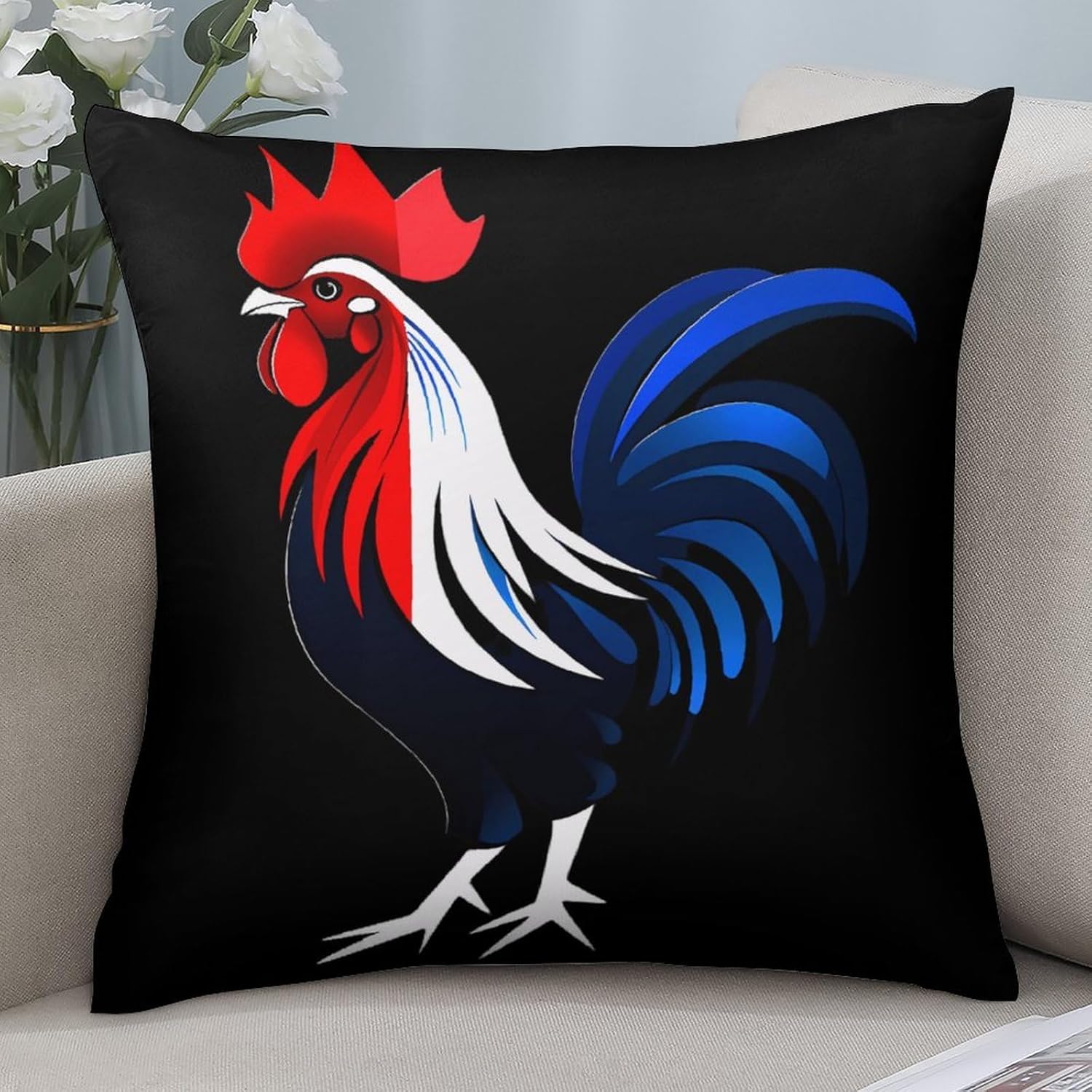 French Flag Color Rooster Printed Throw Pillow Case 4 Pcs Soft Pillowcases Pillows Covers Sofa Bed Decor 12/14/16/17/18/20/22/24/32 Inches