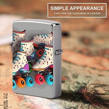 Retro Roller Skates Colorful Metal Lighter Case, Durable Lighter Protective Cover with Personalized Graffiti Design Easy to Install, Universal Fit for Standard Lighters, Stylish & Unique Idea