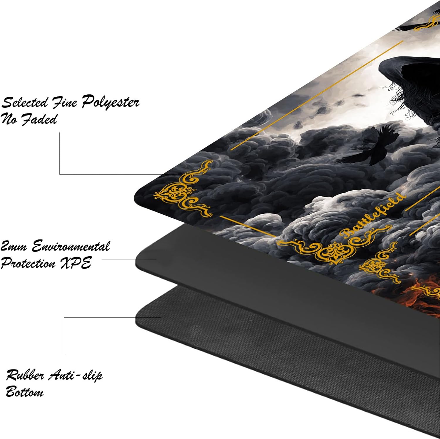 Playmat for MTG, with Free Storage Bags,Game Mat 24 x 14 inches, TCG and Board Game Mat for Cards,Mousepad Desk Mats，Skull Fire Smoke