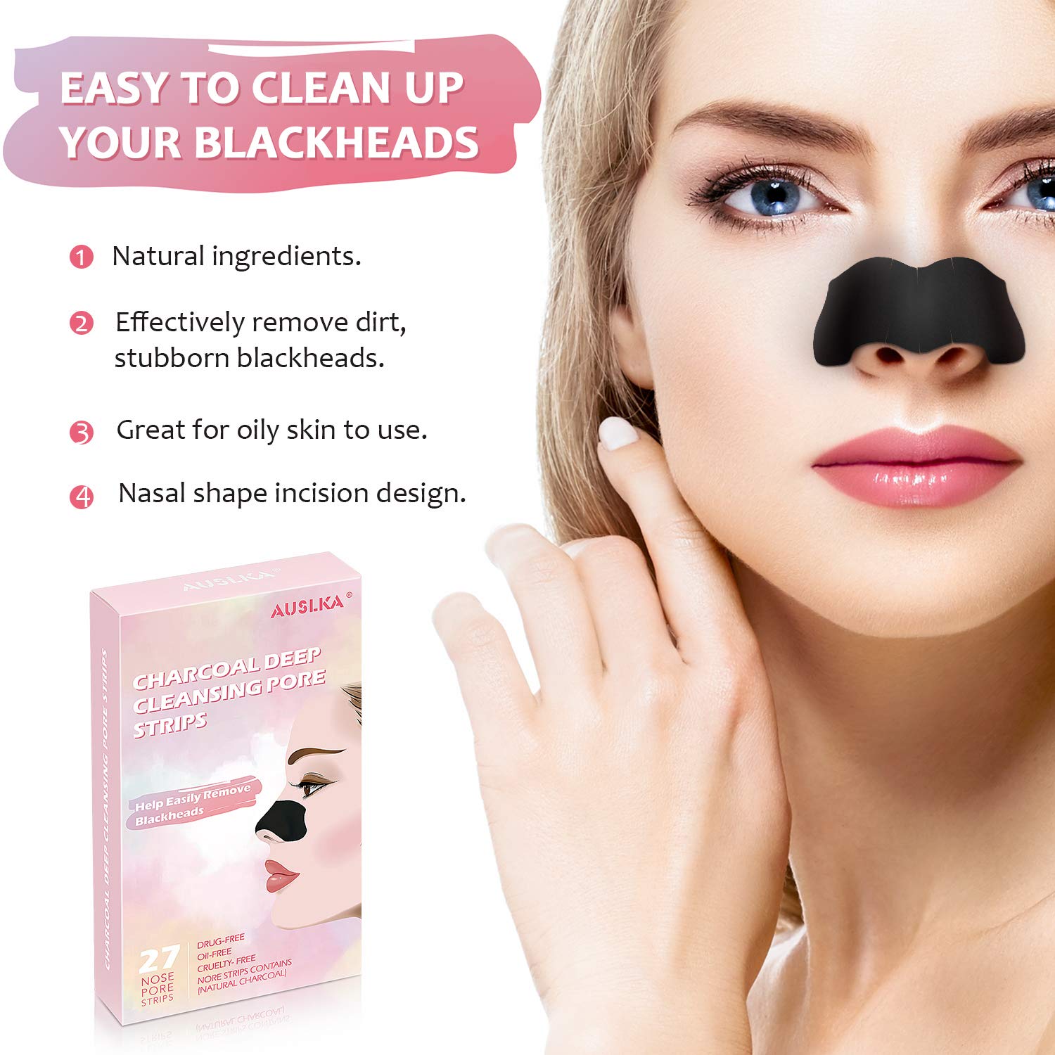 AUSLKA Blackhead Pore Strips,(27 Counts) Blackhead Remover, Deep Cleansing Charcoal Strips : Beauty & Personal Care
