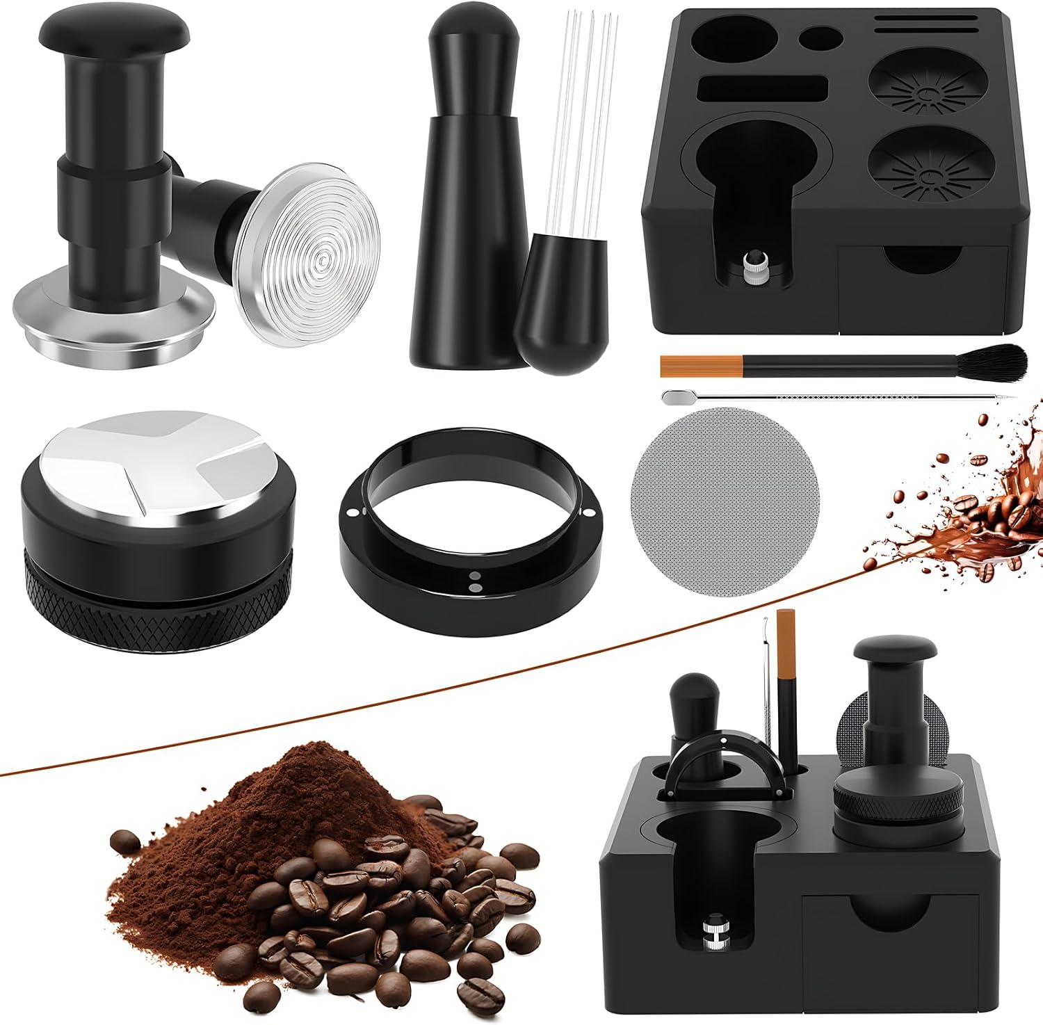 8 PCS Espresso Accessories Kit,51mm Espresso Tamper,Includes WDT Tool,Tamping Station,Dosing Funnel,Distributor,Puck Screen,Stirrer,Brush,Latte Art Pen,Barista Kit