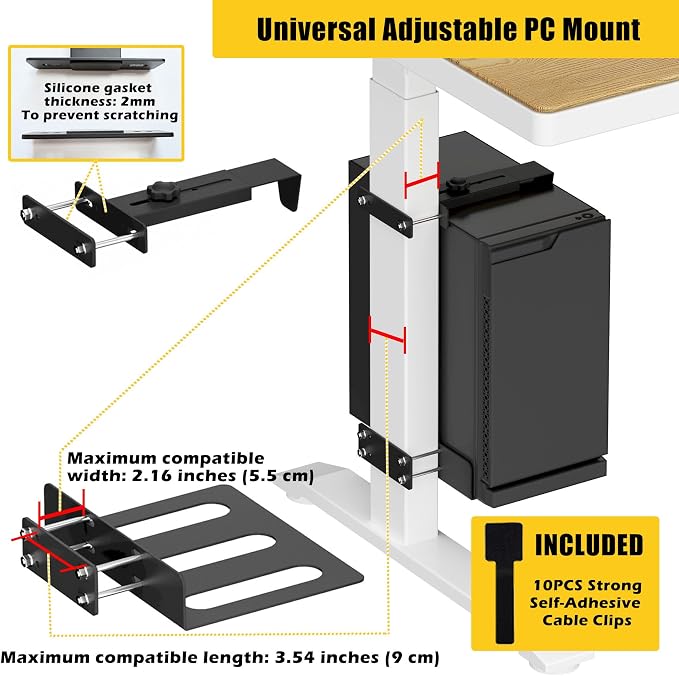 Soporte universal para CPU bajo escritorio con abrazadera sin taladro miniatura 2