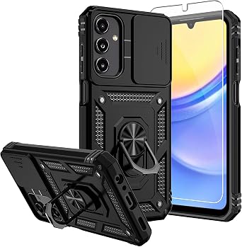 for Samsung Galaxy A15 5G Phone Case with Camera Lens Cover, Black