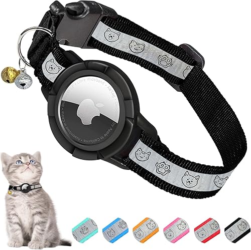 Miniatura 1 de Collar de gato Airtag mejorado con tira reflectante, collar de gato Airtag integrado MONBEYEE integrado, collar reflectante GPS para gato con