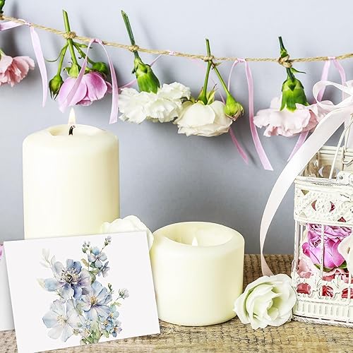 Miniatura 7 de AnyDesign Paquete de 36 tarjetas de agradecimiento florales de acuarela azul polvoriento, tarjetas de felicitación florales con sobres, calcomanías