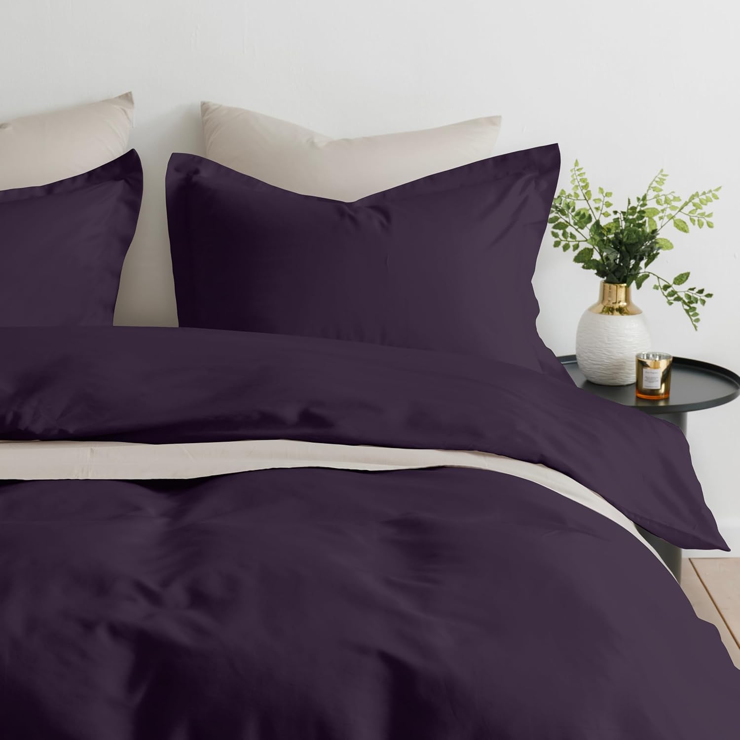Elegant Comfort Luxury 3-Piece Duvet Cover Set - 1500 Premium Hotel Quality Microfiber Hotel Collection - Comforter Cover with Button Closure and Shams, Full/Queen, Eggplant-Purple