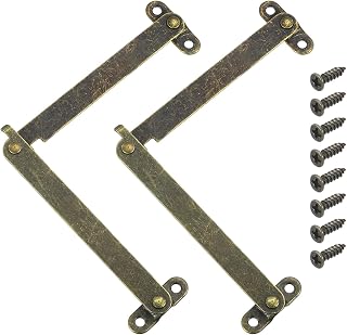 uxcell 2Pcs 7.36"x0.35" Folding Support Lid Hinges, Lift Up Lid Stay Hinge, 180 Degree Rotatable Metal Retro Hinges with Screws for Wooden Cases Boxes Display Trunk Chest, Bronze