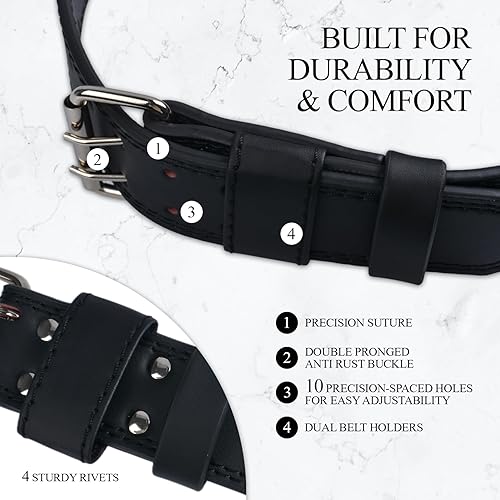 Miniatura 5 de Cinturón de cuero para levantamiento de pesas, 10 agujeros ajustables, 4 pulgadas de ancho, cinturón de alimentación de doble punta para gimnasio,