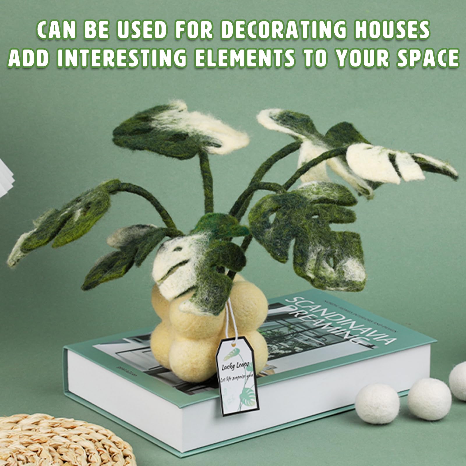 OEHPICC Kit de fieltro de aguja, kits de fieltro de plantas para principiantes y adultos, kit de fieltro de lana con bolas de lana de fieltro, agujas de fieltro, almohadilla de fieltro de lana