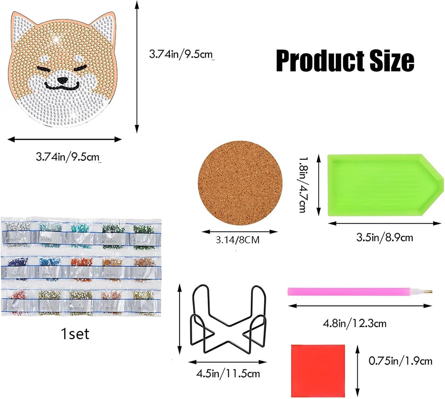 FJEOLEN 8 Pcs Dog Shaped Diamond Painting Coasters, DIY Dog Diamond Art Coasters with Holder, Pet Painting Kits, Art Craft Supplies for Beginners Adults image 2