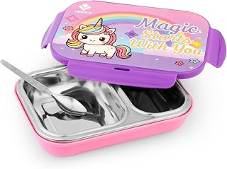VELLORA Stainless Steel Lunch Box for Kids, Boys & Girls, Unicorn Design with 2 Compartments, Leakproof Tiffin Box for Sch... Price In India