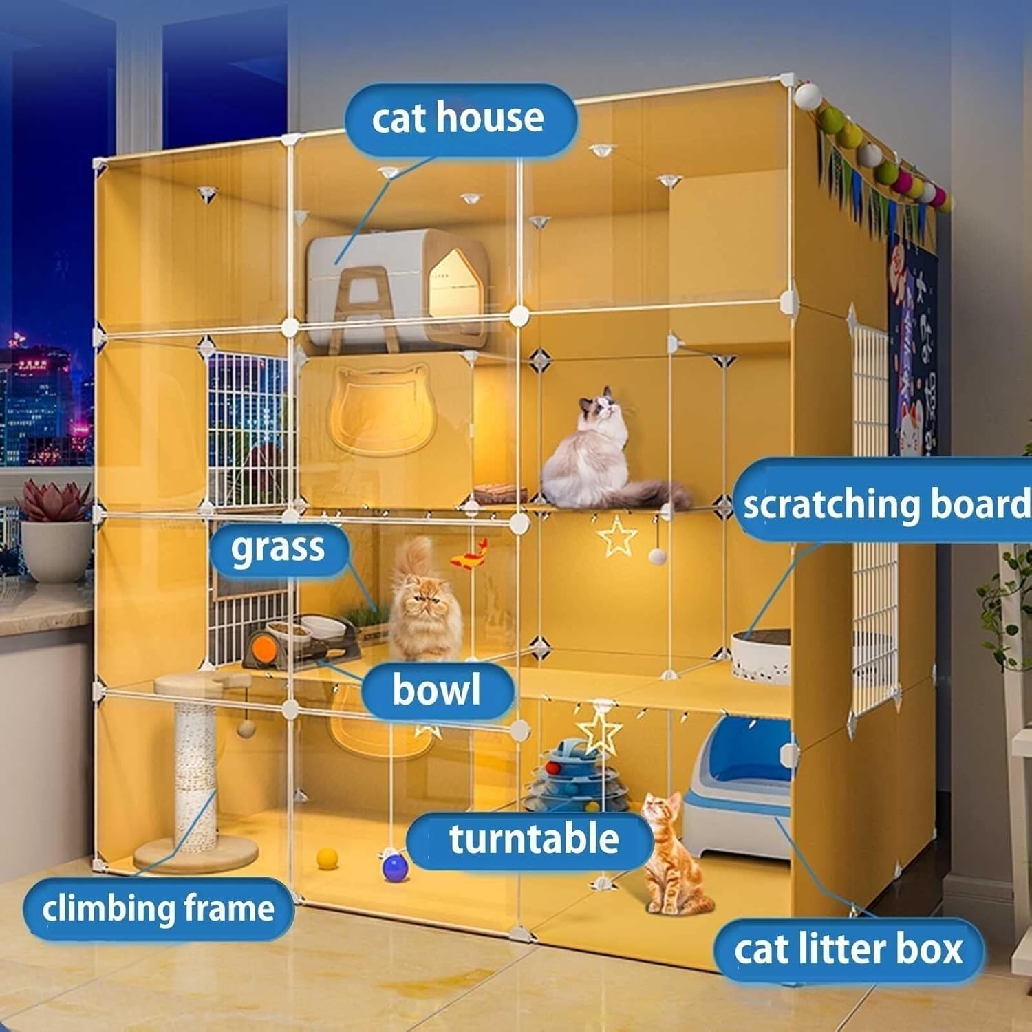 Indoor Large Cat Cage Playpen with Detachable Metal Wire Kennel, Multi-Door Cat Enclosure, Exercise Space for 1-4 Cats(Colorfulabs)