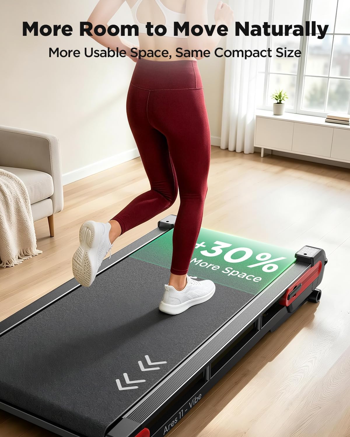 Person walking on the Jogwell Walking Pad Ares 11-Full Deck, demonstrating active use.