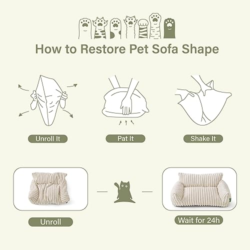 Miniatura 6 de Lindo sofá cama para mascotas, sofá de apoyo para gatos de interior, sofá cama para perros pequeños, color crema, 24 pulgadas