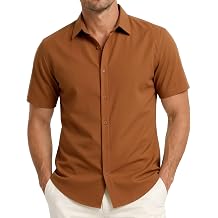 ZEROYAA Mens Textured Short Sleeve Button Down Shirts