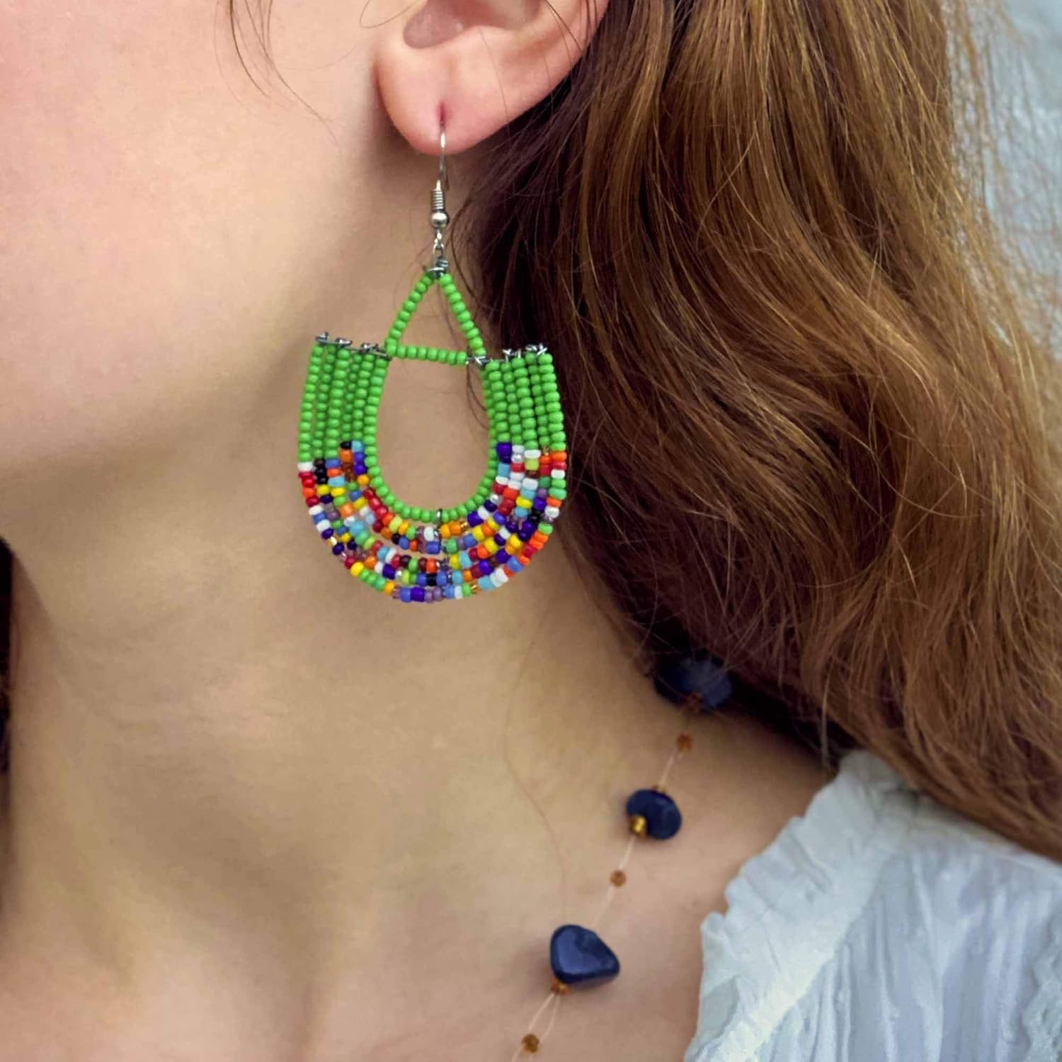 Global Crafts Womens Maasai Bead Double Circle Dangle Earrings - Dangle Earrings