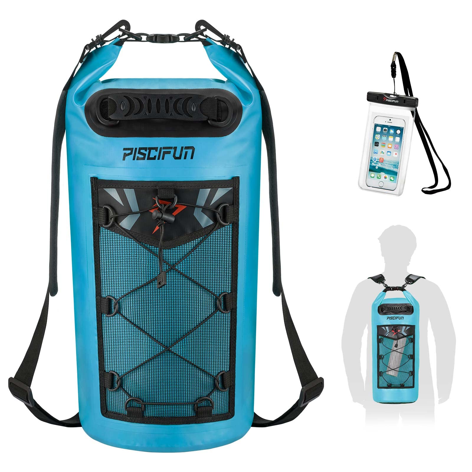 Piscifun Dry Bag, Waterproof Floating Backpack 10L/20L/30L/40L with Waterproof Phone Case for Boating, Kayaking, Fishing