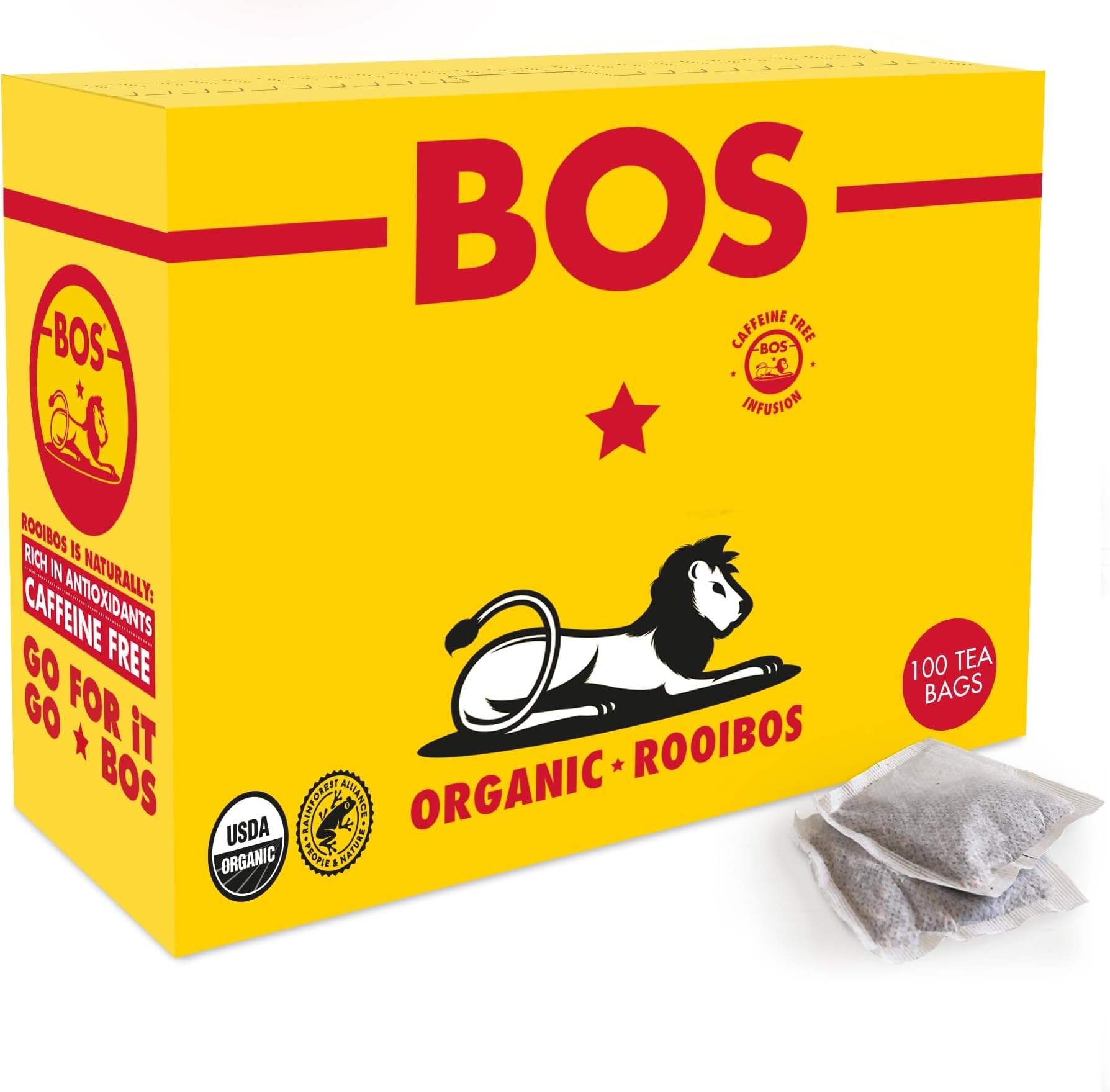 Organic Rooibos Tea Bags - 100 Count - Caffeine Free, Naturally Sweet, Antioxidant-Rich - Rooibos Tea Organic Made In South Africa - BOS