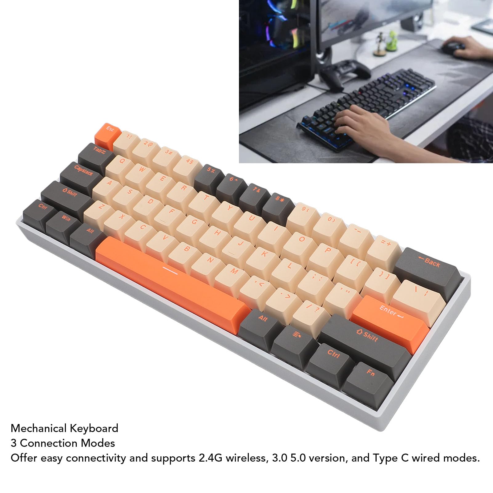 Tangxi Tastiera Meccanica Wireless 61 Tasti Retroilluminazione RGB Portatile per Giochi e Viaggi Bianca