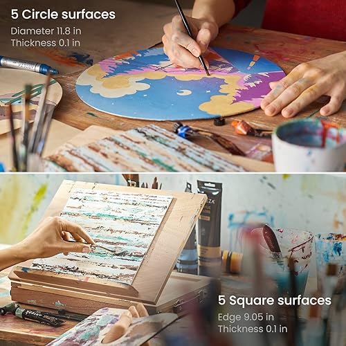 Miniatura 4 de ARTEZA Juego de 10 rodajas de madera de MDF, 5 círculos de 11.8 pulgadas y cuadrados de 5 x 9.05 pulgadas, piezas de madera sin terminar para