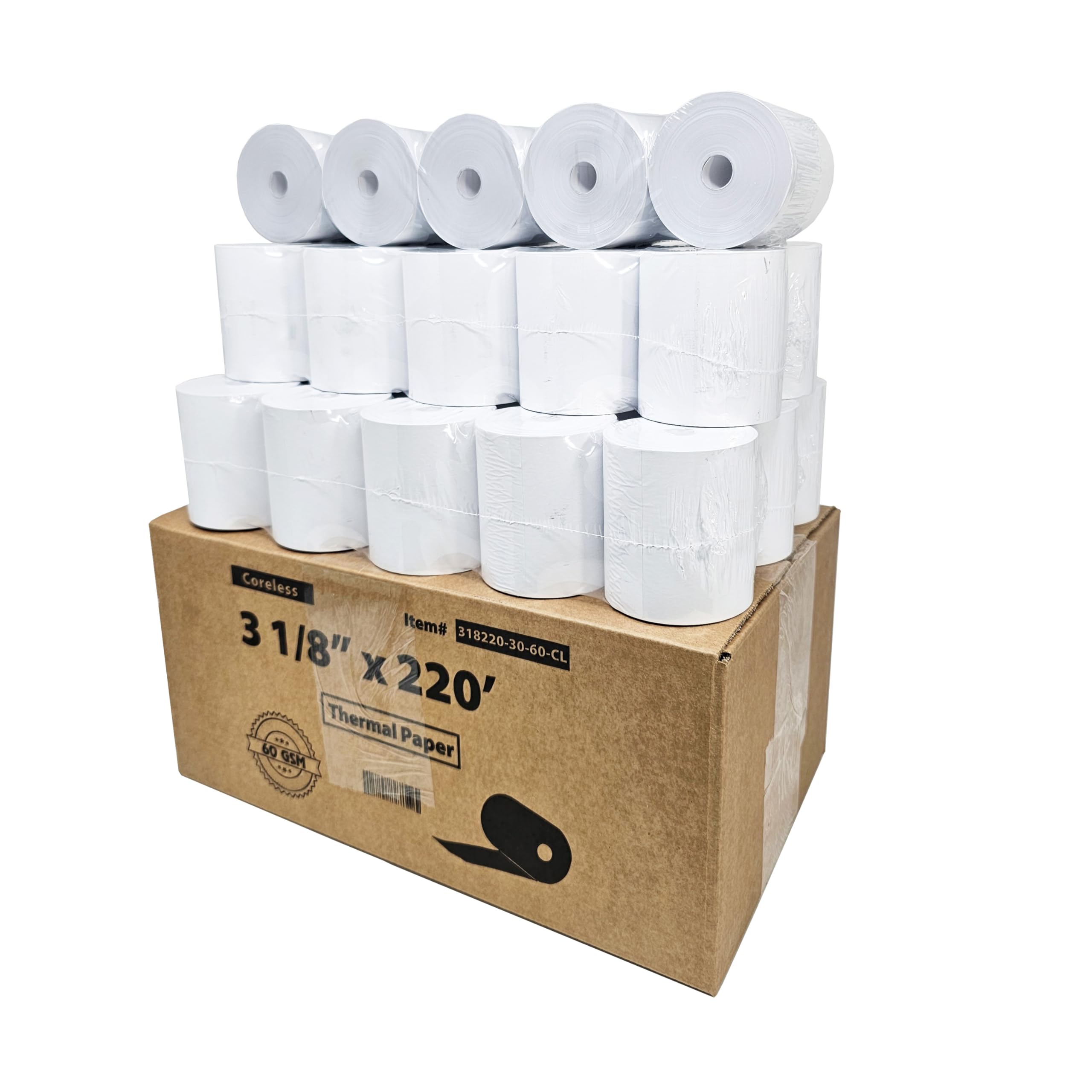 (30 rollos sin núcleo – 60 g/m² térmico pesado) 3 1/8 x 220 rollos de papel térmico para recibos se adapta a todas las impresoras Clover POS caja registradora para TSP500 TSP600 TSP 700 TSP2000 CT