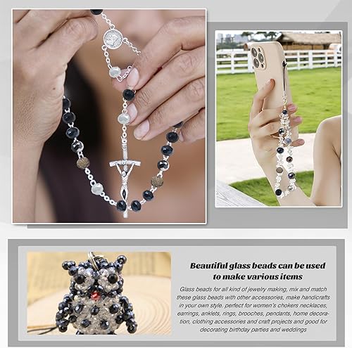 Miniatura 4 de TOAOB - 1000 cuentas de cristal Briolette de 0.157 in, 0.236 in, 0.315 in, cuentas espaciadoras facetadas Rondelle, cuentas sueltas negras para