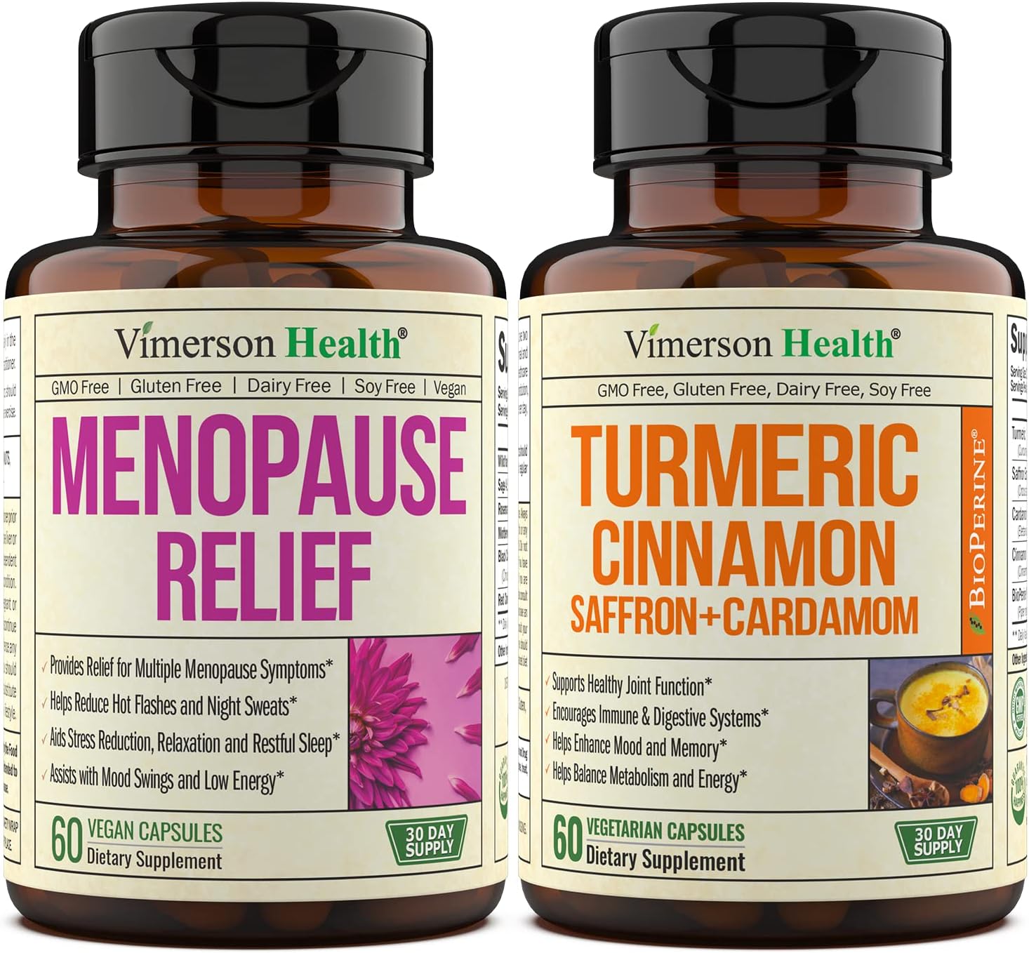 Bundle Menopause Support for Women with Black Cohosh, Sage & Phytoestrogen + Turmeric Curcumin Saffron with Ceylon Cinnamon. Supplement for Hot Flash Relief & Night Sweats + Joint Pain Relief : Health & Household