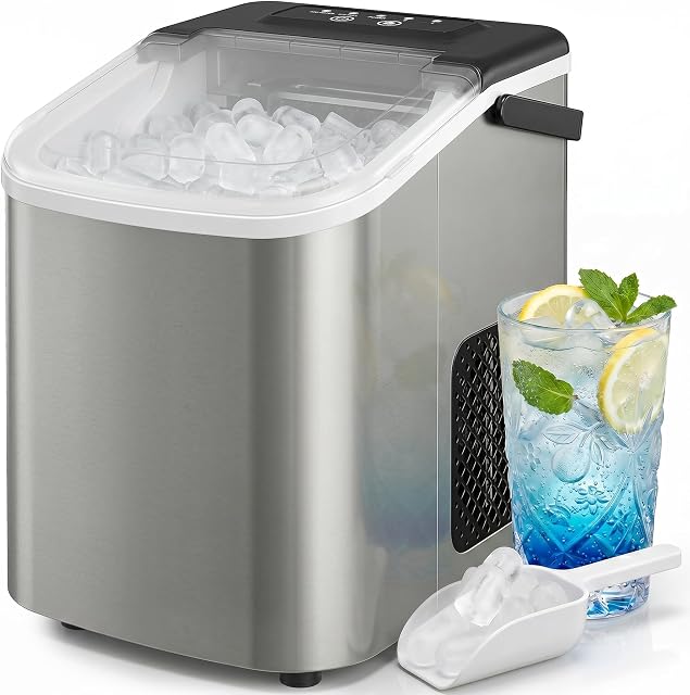 HOMCOM Comptoir portatif de fabrication de glace, 9 Cubes prêts en 7 Mins, 26lbs/24H, 2 Tailles de la balle, Machine de fabrication de glace auto-nettoyante avec poignée, scoop & Panier pour cuisine RV Camping