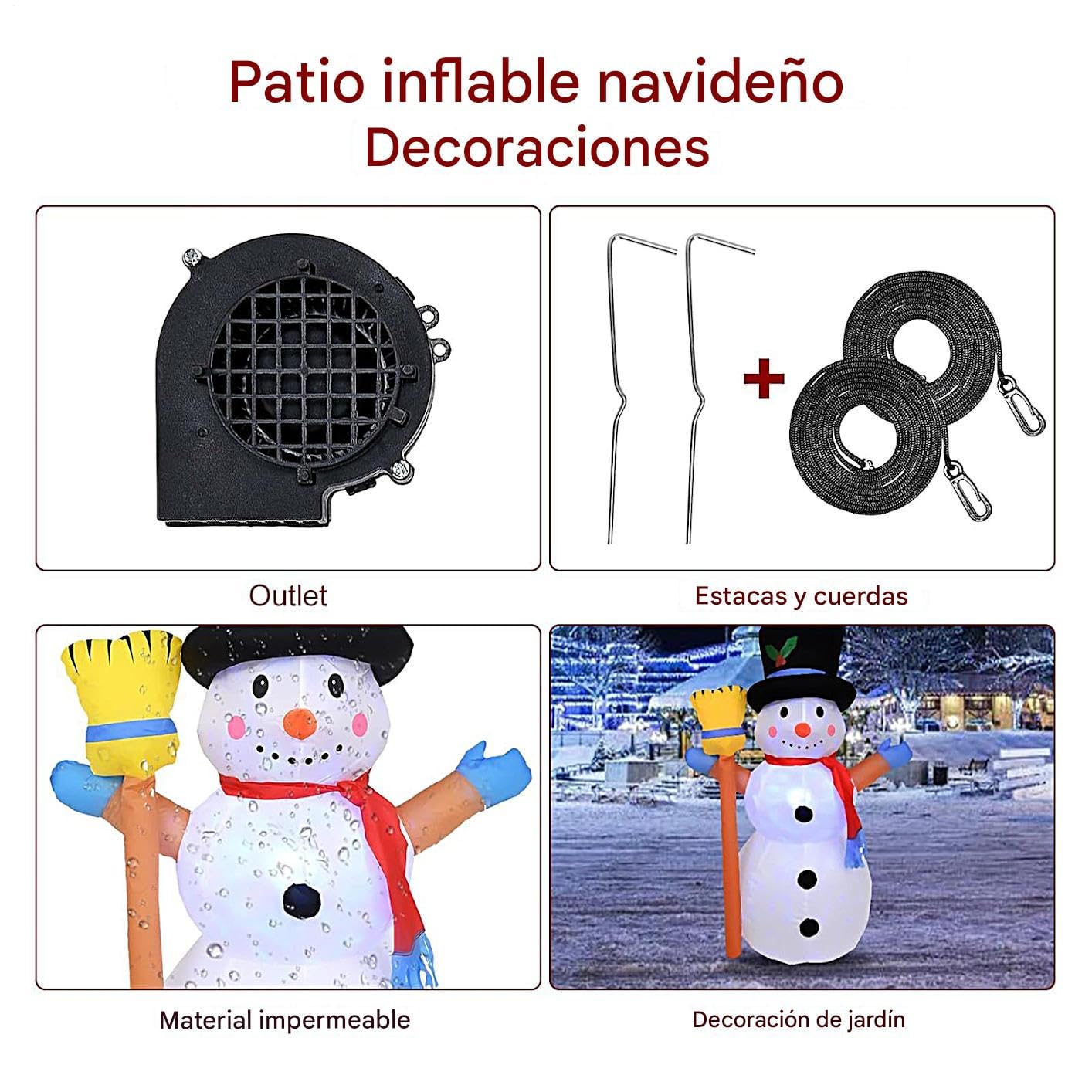 Muñeco de Nieve Inflable Impermeable con Estacas para Suelo