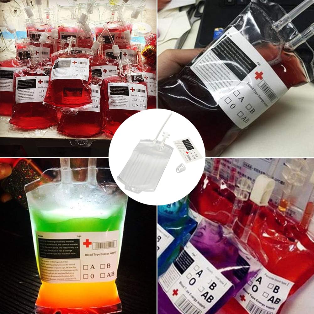 Halloween Sacchetti di Sangue per Bevande, Sacca per Sangue, Sangue Contenitore per Bevande Riutilizzabile, Sacchetti per Sangue, Sacchetti per Bevande Riutilizzabile, 4 Pezzi
