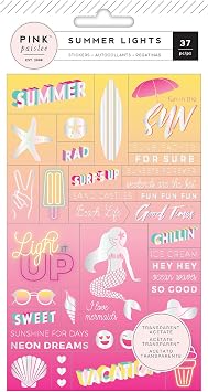 American Crafts Pink Paislee Summer Lights 37 Piece Stickers, Word Jumble W/Holographic Foil