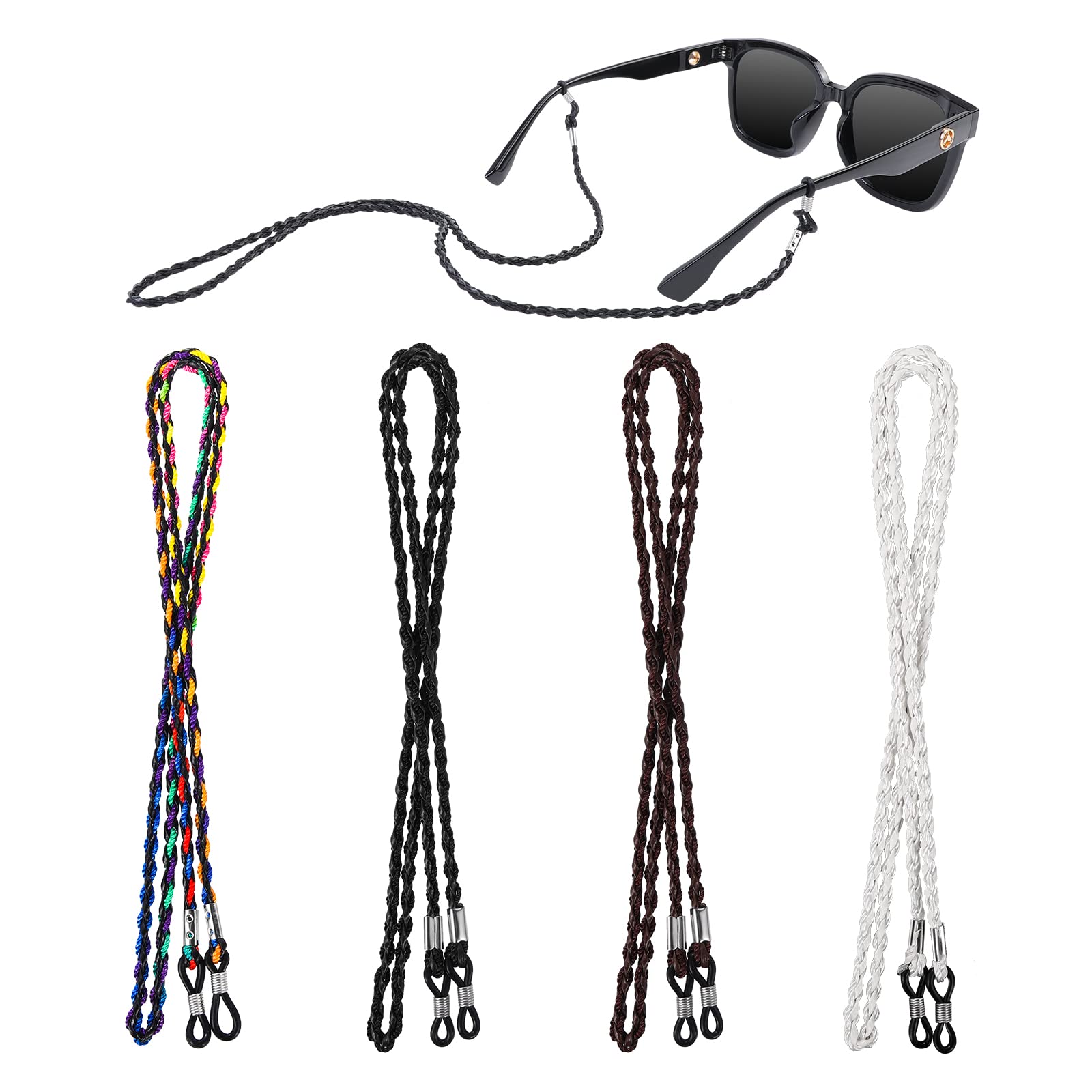 Hifot 4 Piezas Cordones Para Gafas, PU Cuerda para Gafa Antideslizante Cordón para Gafas para Mujer Hombre Niño Deportes y Exteriores