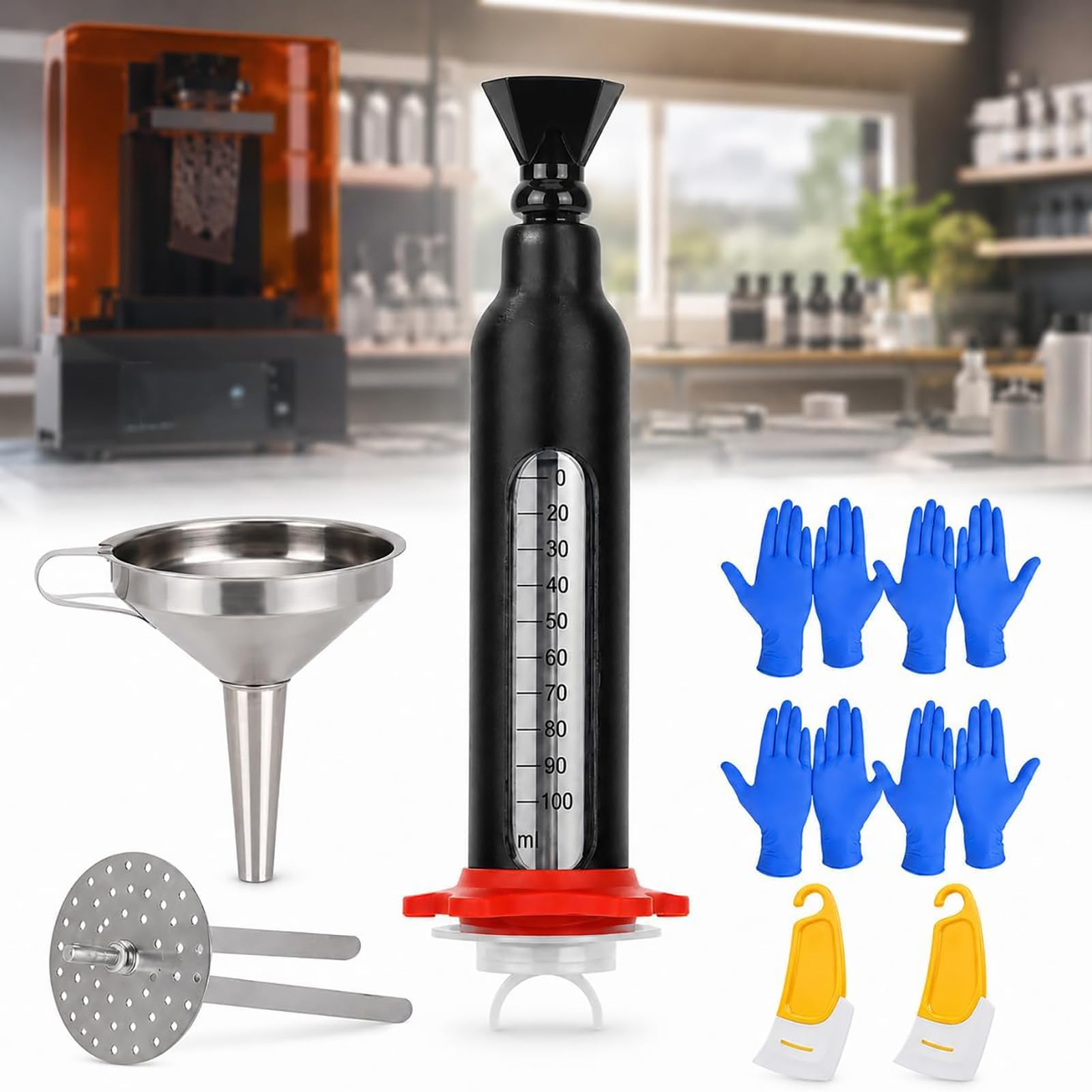 NGARY Ręczny zestaw pomp z żywicy, ręczne narzędzie do recyklingu żywicy 100 ml z dyszą ssącą 360° i skalą, szybkie napełnianie i efektywna regeneracja, skraca czas oczekiwania, do recyklingu
