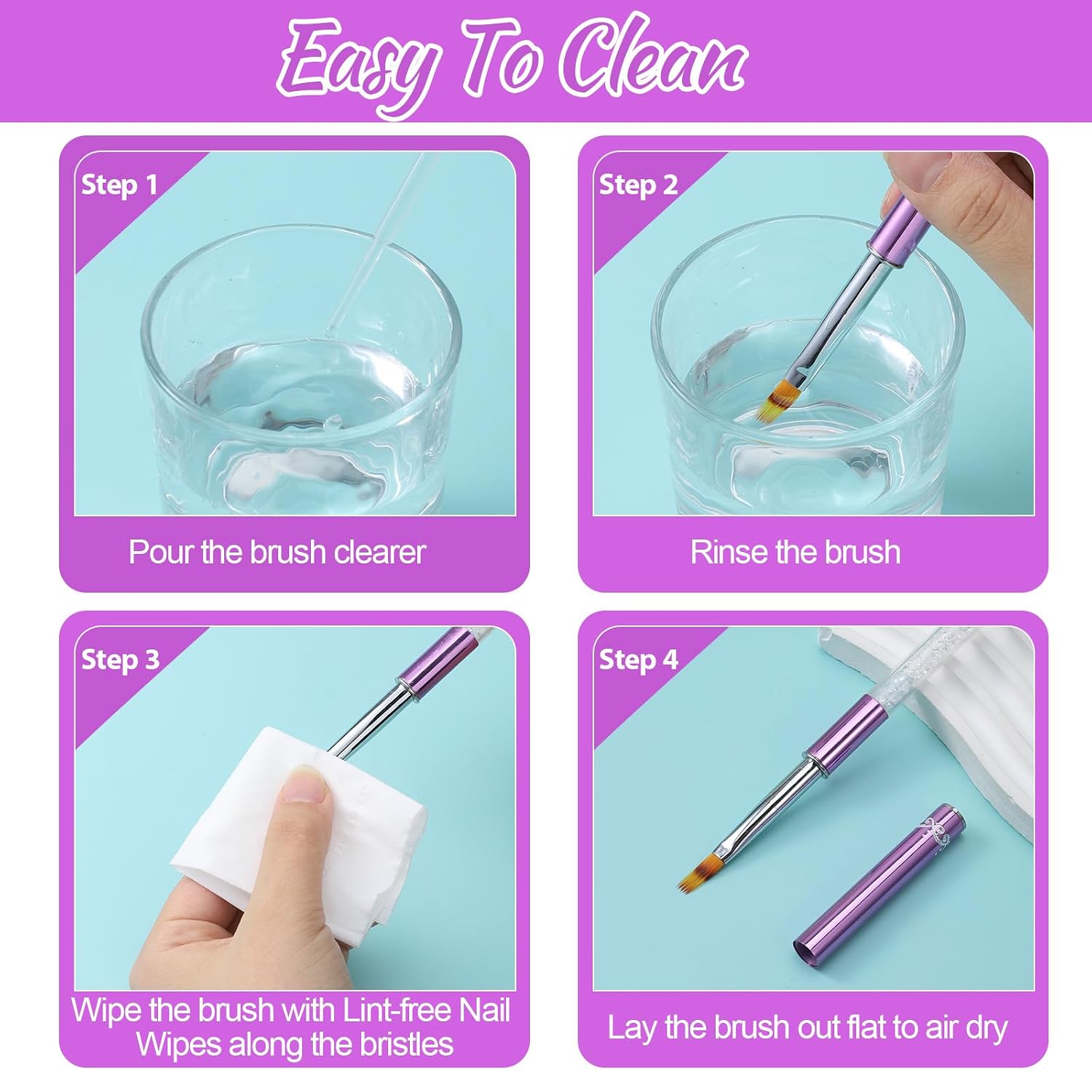 Ombre Nail Brush, 2 PCS, White & Purple | Rhinestone Handle, Gel Polish Compatible, Gradient Painting, Nails Extension & Manicure