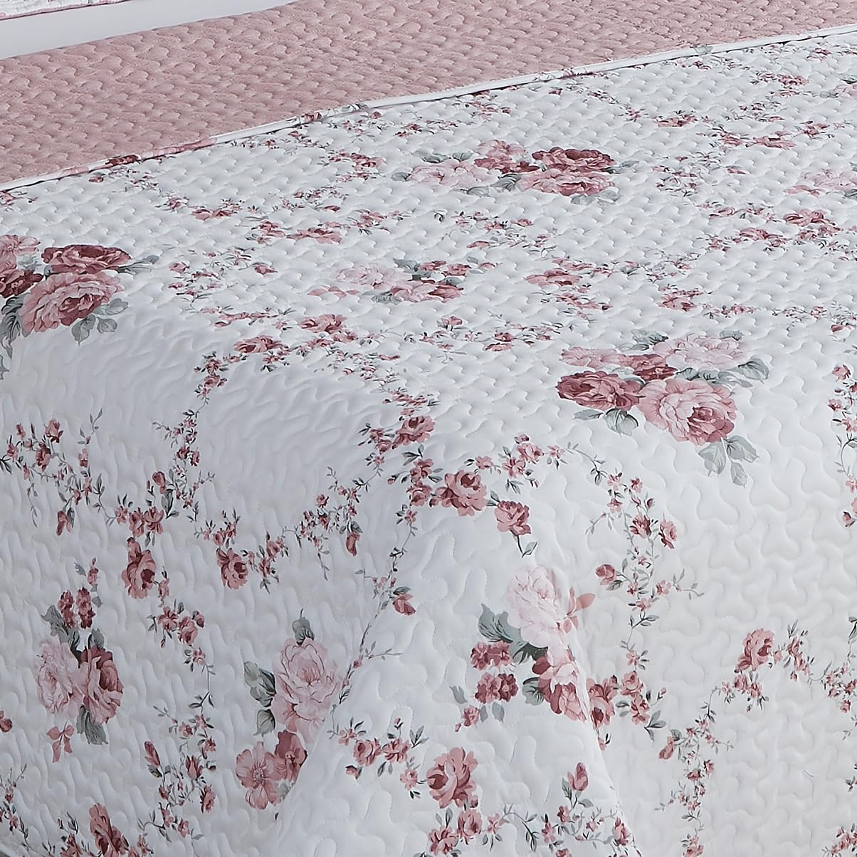 Fanny & Céline Couvre-lit Boutis épais matelassé 220x240cm avec 2 Taies 65x65cm B-1-143
