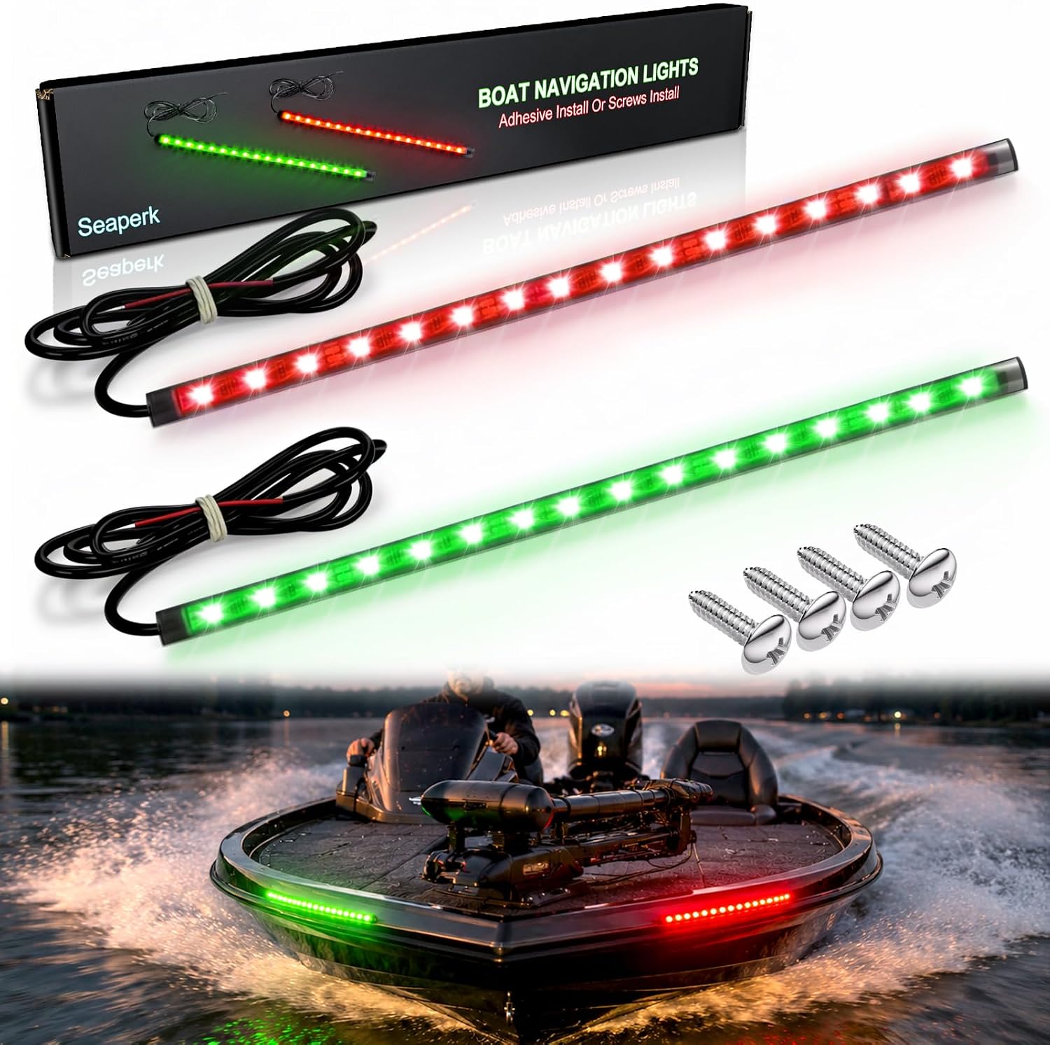 Seaperk Boat LED Navigation Lights – Red & Green 18Pcs 5050 LED Strip