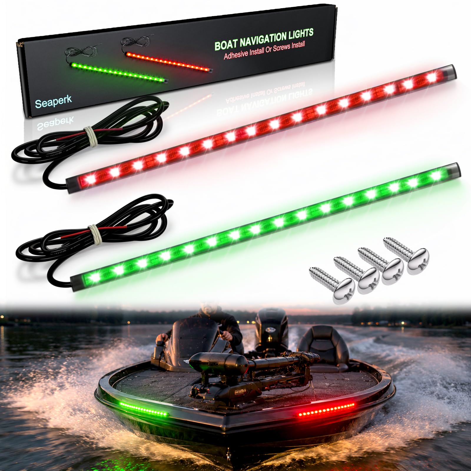 Seaperk Boat LED Boat Navigation Light, Red and Green Marine Navigation Lights for Boats led, Boat Bow Lights for Night Fishing Night Boating, Nav Light for Bass Boats, Pontoon, Jon Boats