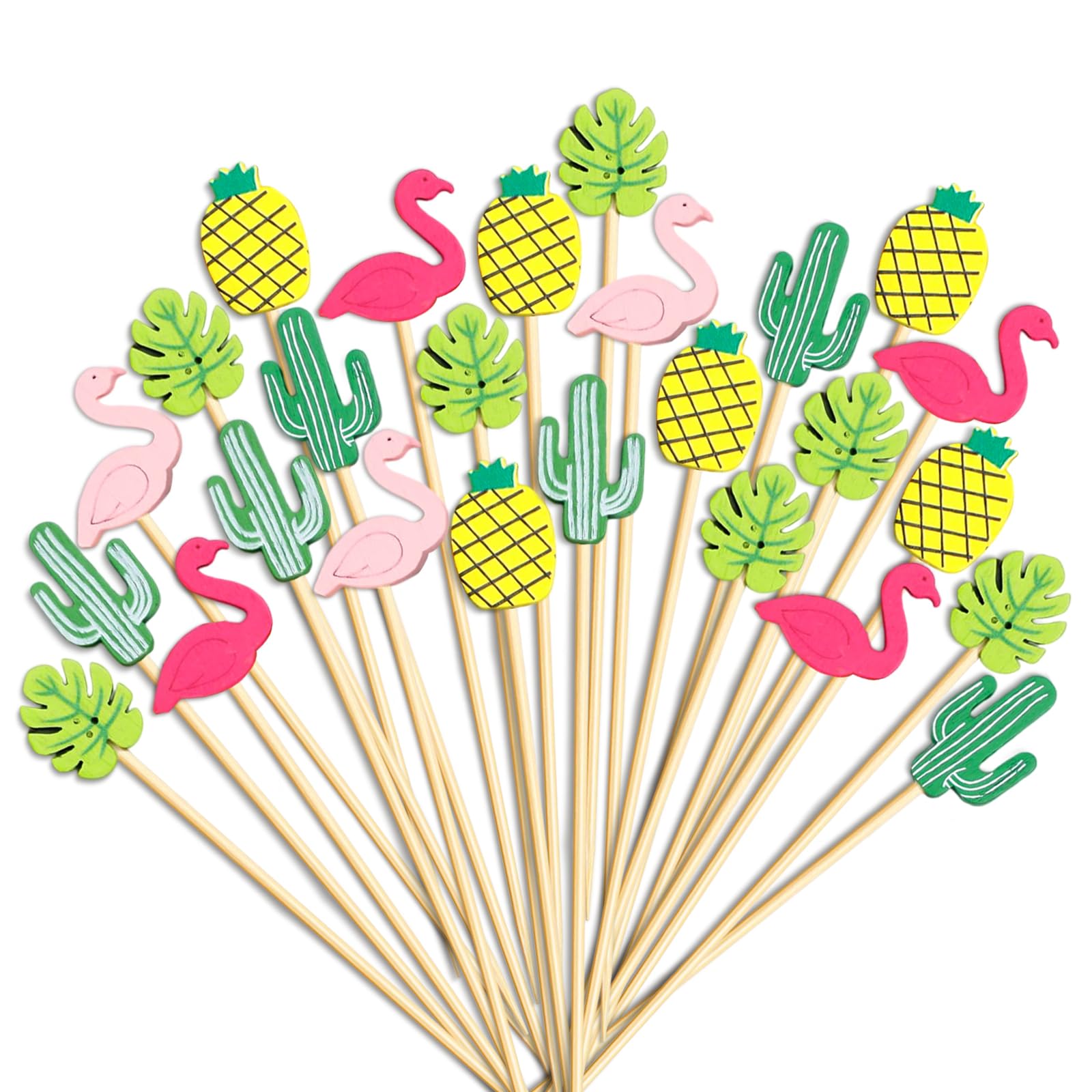100 Palillos para Aperitivos Verano, Pinchos para Aperitivos Hawai, Palillos de Cóctel de Madera, Decoraciones Cócteles Graciosos, Decoración de Fiestas para Fruta, Postres, Tartas (Farbe-A)